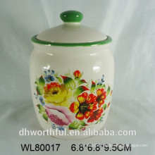 Ceramic seal pot with full flower decal